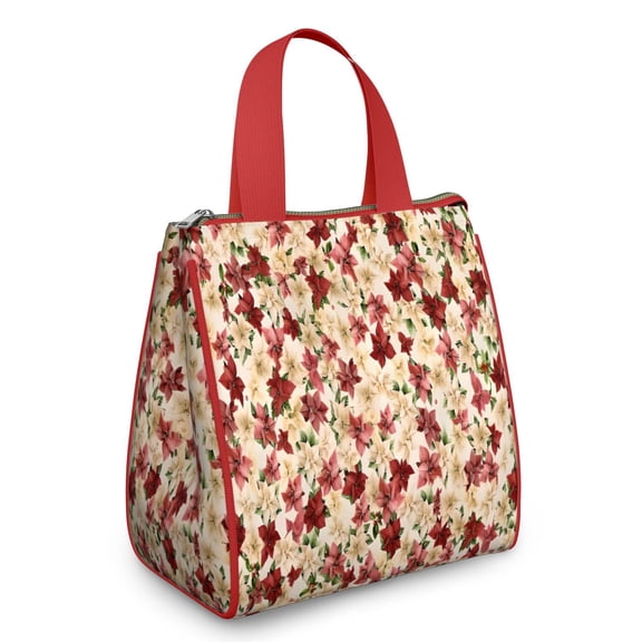 Pioneer Flower Floral Print Pattern Insulated Lunch Bag for Women & Adults,Large Portable Soft Cooler Lunch Bag,Thermal Food Storage Tote with Pearl Cotton,8.66L,8.75x5.75x9.5 Inch