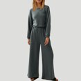 thumbnail image 2 of PuLe Two Piece Outfits Women’s Two Piece Crop Top & Wide Leg Pants Lounge Sweater Sets 2024 Fall Knit Sweatsuits Cozy Trendy Outfits, 2 of 7