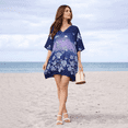 thumbnail image 4 of Miss Lavish London Women’s Short Kaftan Dress – Floral Print Kimono Tunic, Boho Summer Kaftan Beach Cover Up, Casual Loose Fit Vacation Dress, Ladies Resort Loungewear – Blue,10-16 (K-159), 4 of 5