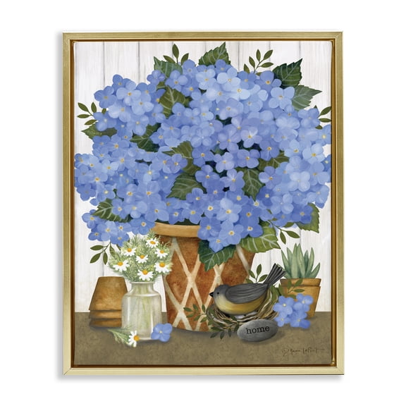 Stupell Industries Cottage Blue Hydrangeas Country Arrangement Gold Floating Frame Canvas Art, 25 x 31, by Annie LaPoint