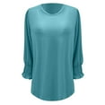 thumbnail image 4 of MIXUE Boho Tops For Women Autumn Winter Solid Color Round Neck Long Sleeve Casual Tee Shirts Daily-Wear,Blue,XL, 4 of 4
