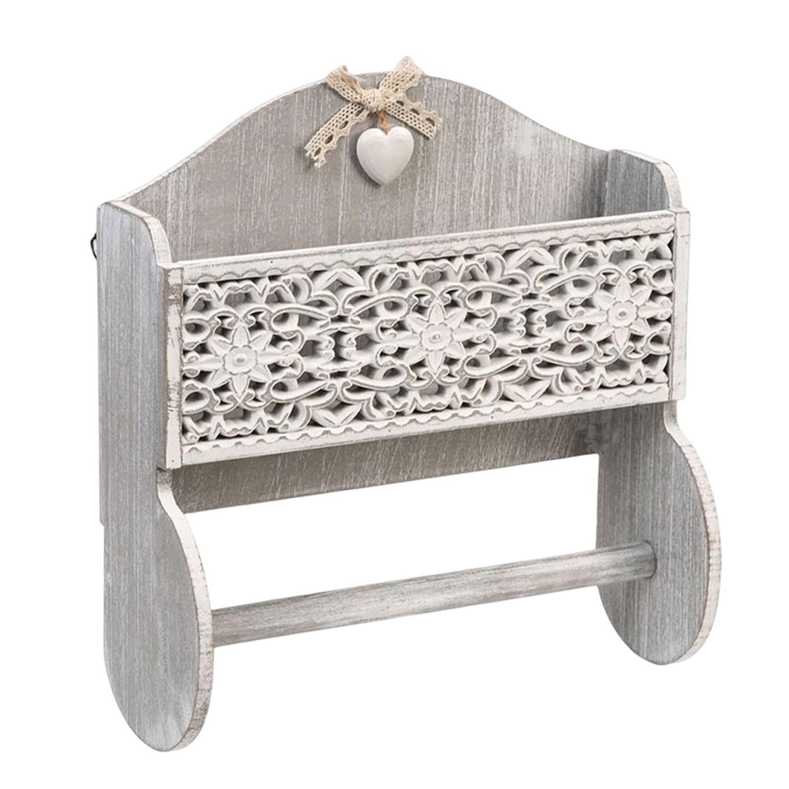 Fiocias Paper Towel Roll Holder with Top Storage Shelf Wooden Wall Mount Farmhouse Style