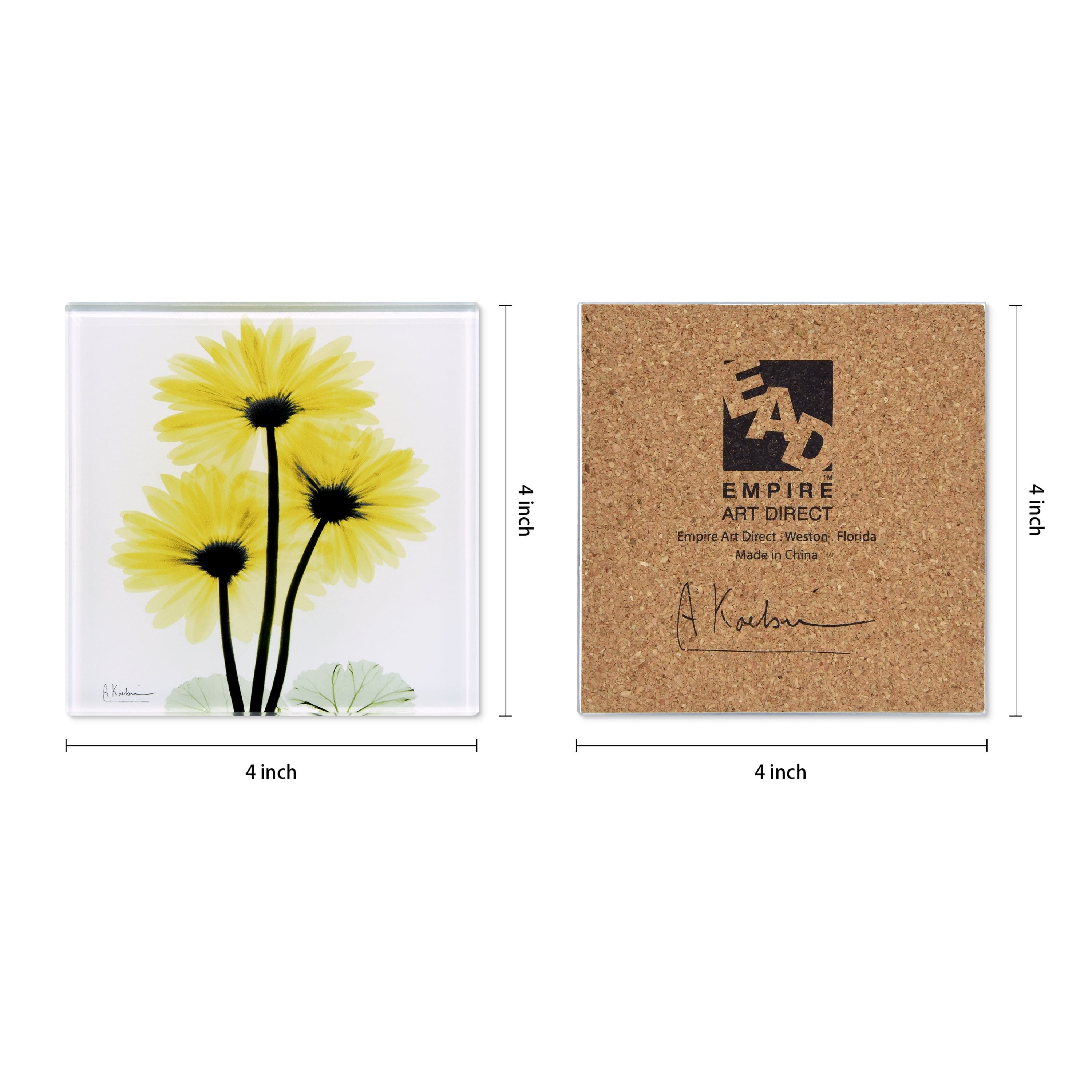 Pretty Bouquet Coasters Super White Glass Coasters with Cork Bottom - set of 12 florals