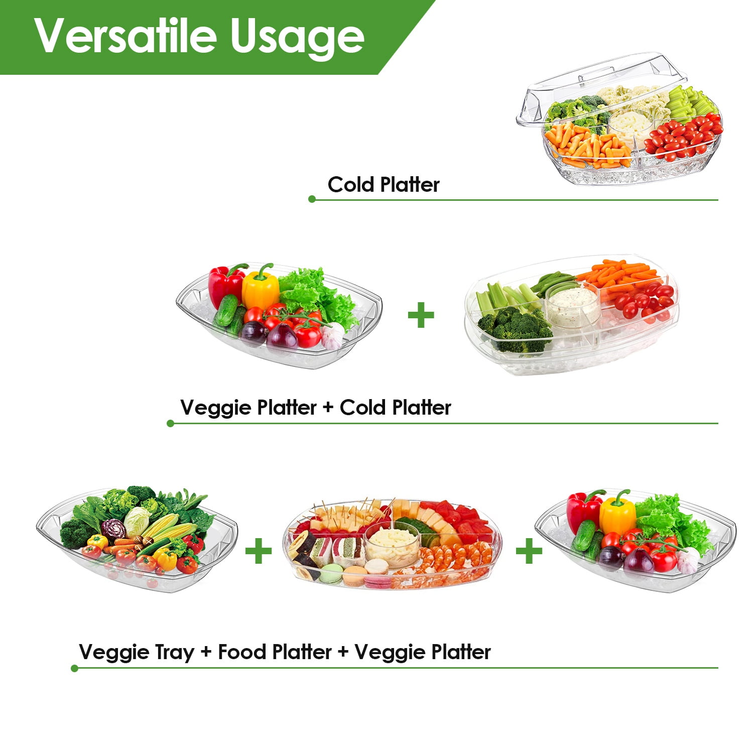 Chilled Ice Serving Tray, 15." Ice Chilled Party Platter, 3 Layers Veggie Platter With Lid - View #9