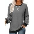 thumbnail image 5 of DOKOTOO Pullover Sweatshirt for Women Casual Loose Long Sleeve Crewneck Striped Pullover Top 2024 Tunic Tops Black M US8-10, 5 of 8