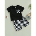 thumbnail image 3 of Wassery Toddler Baby Boy Summer Clothes Infant Checkerboard Short Sleeve T-Shirt Plaid Shorts Set 2PCS Checkered Outfit 0-3T, 3 of 9
