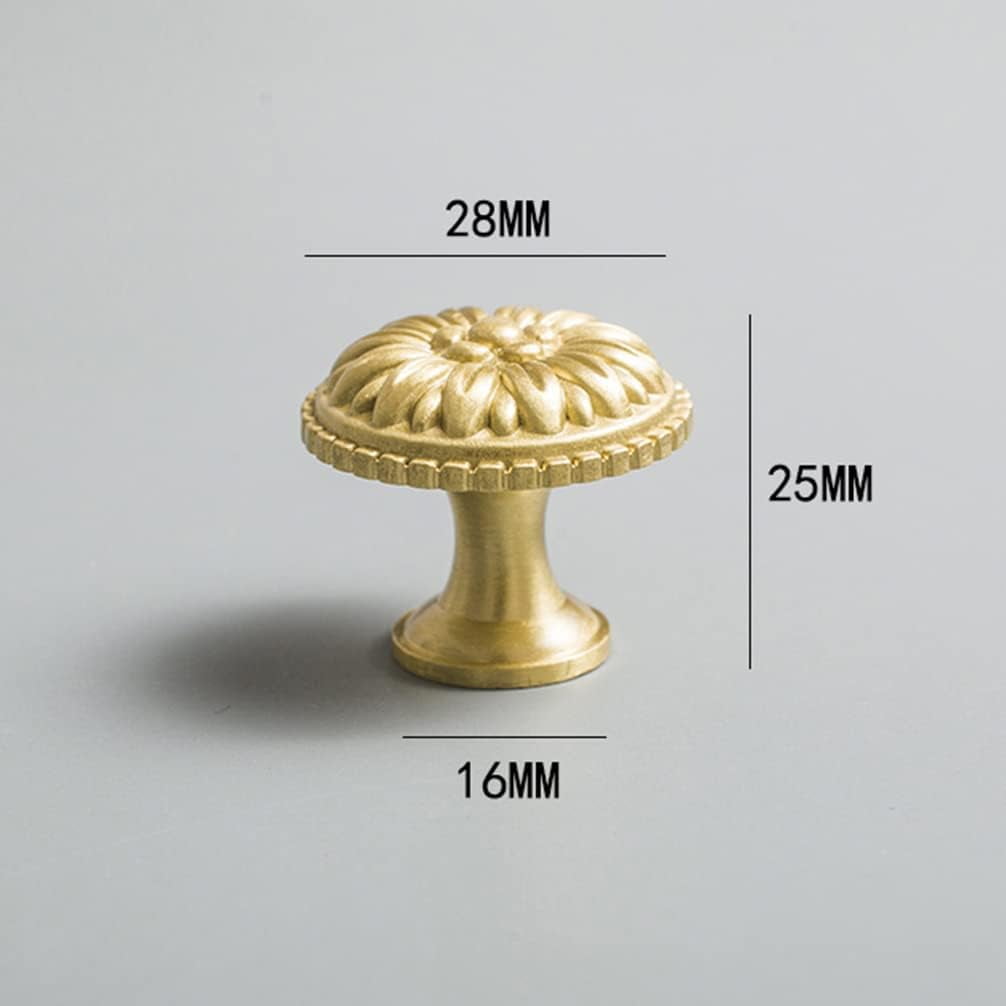 ABCISI Brass Cabinet Round Flower Knobs, 4 Pack Gold Euro Style Cabinet Knob Dresser Drawer Modern Dresser Drawer Knobs, Vintage Decorative Brass Cabinet Knobs