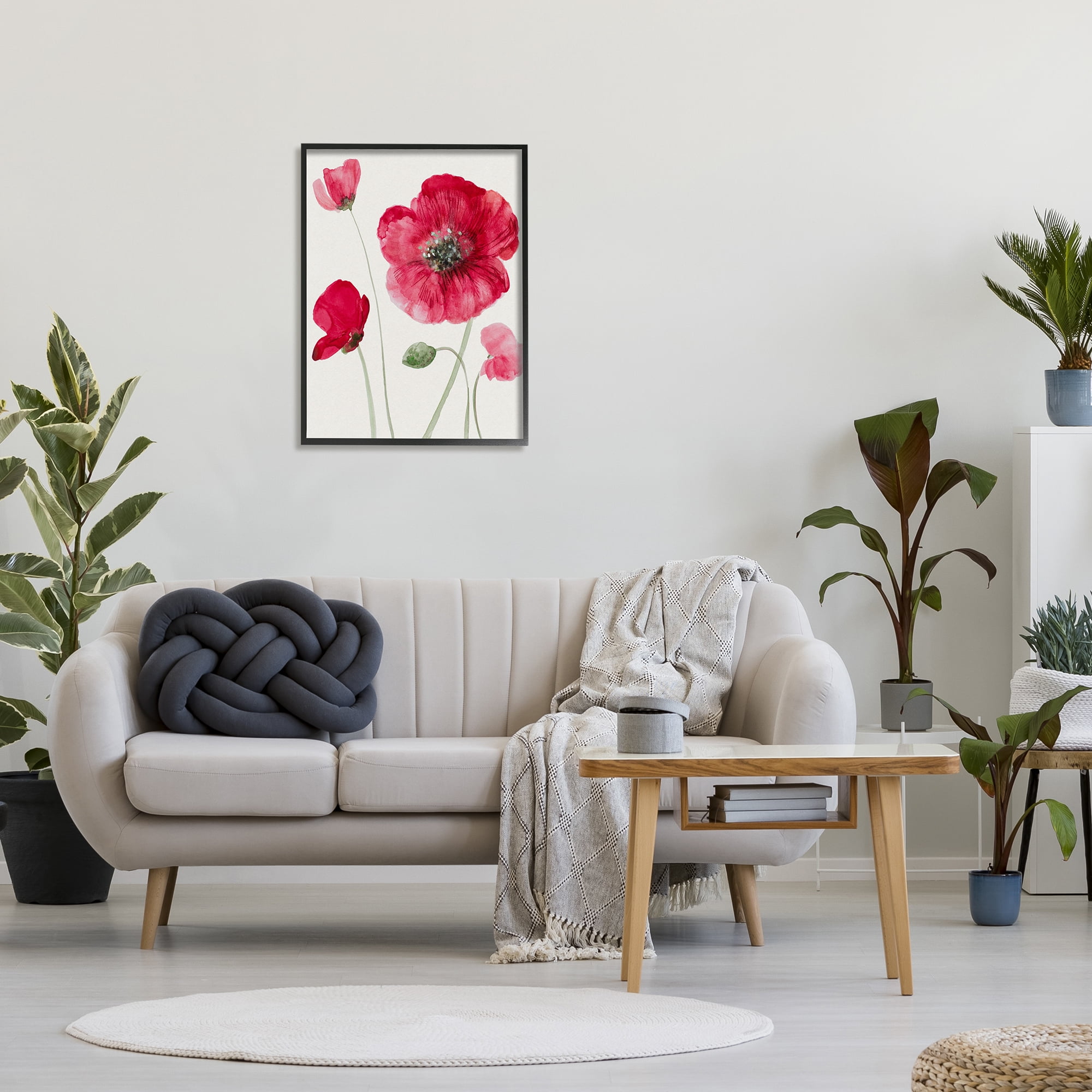 Stupell Bold Red Poppies Blooming Botanical & Floral Painting Black Framed Art Print Wall Art