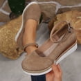 thumbnail image 2 of Gpaecead Women's Platform Wedge Mary Jane Shoes Round Toe Espadrille Style Ankle Strap Faux Suede Cushioned Shoes For Casual Khaki, 2 of 8