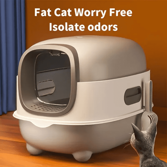 Spacious Fully Enclosed Cat Litter Box with Litter Scoop