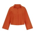 thumbnail image 4 of BLVB Women's Button Down Shirts 3/4 Sleeve Collared Work Top Solid Color Casual Summer Fall Chiffon Blouses Tunics Orange, 4 of 7