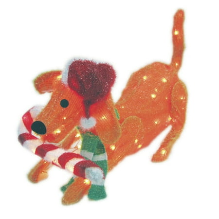 Brite Star 105 Light 3D Snowy Soft Puppy Dog Sculpture with Candy Cane