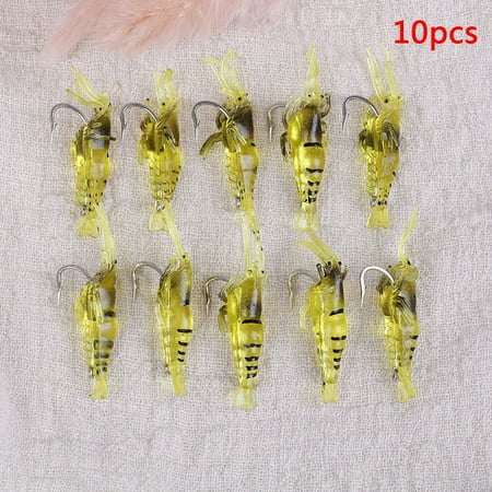 10Pcs Shrimp Simulation Soft Prawn Lure Bait Hook Tackle Bass Fishing Lures i WA