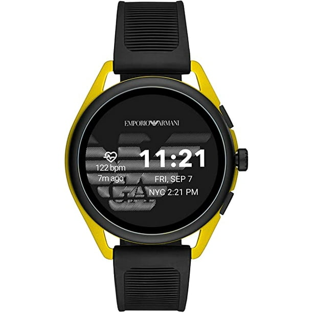 Reloj Smartwatch 3 Emporio Armani ART5022 para Hombre 44mm Aluminio con Tecnologia Wear OS de Google Bocinas Frecuencia Cardiaca GPS NFC y Notificaciones de Smartphone Negro Amarillo Emporio Armani AR...