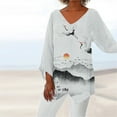 thumbnail image 2 of Birdeem Femmes Décontracté Manches Longues Col en V Hauts Blouse Ample T-Shirts Imprimés Blouse, 2 of 5
