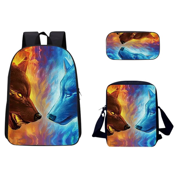 Bolso de escuela con patrón de animales en 3D, bolso multifunción de viaje transpirable para exteriores, 3 piezas Wmkox8yii jkg5021