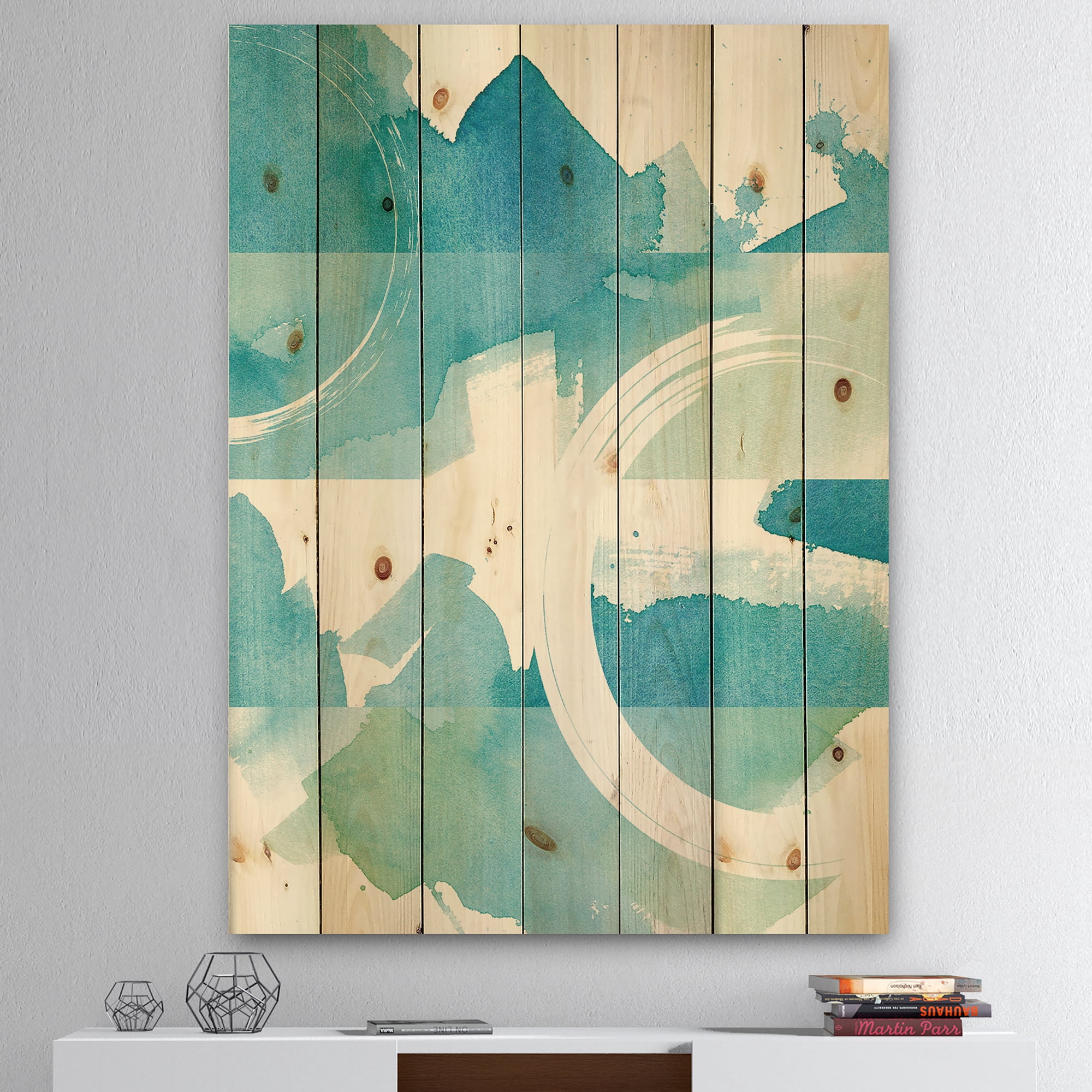 Designart 'Coastal watercolors II' Transitional Print on Natural Pine Wood