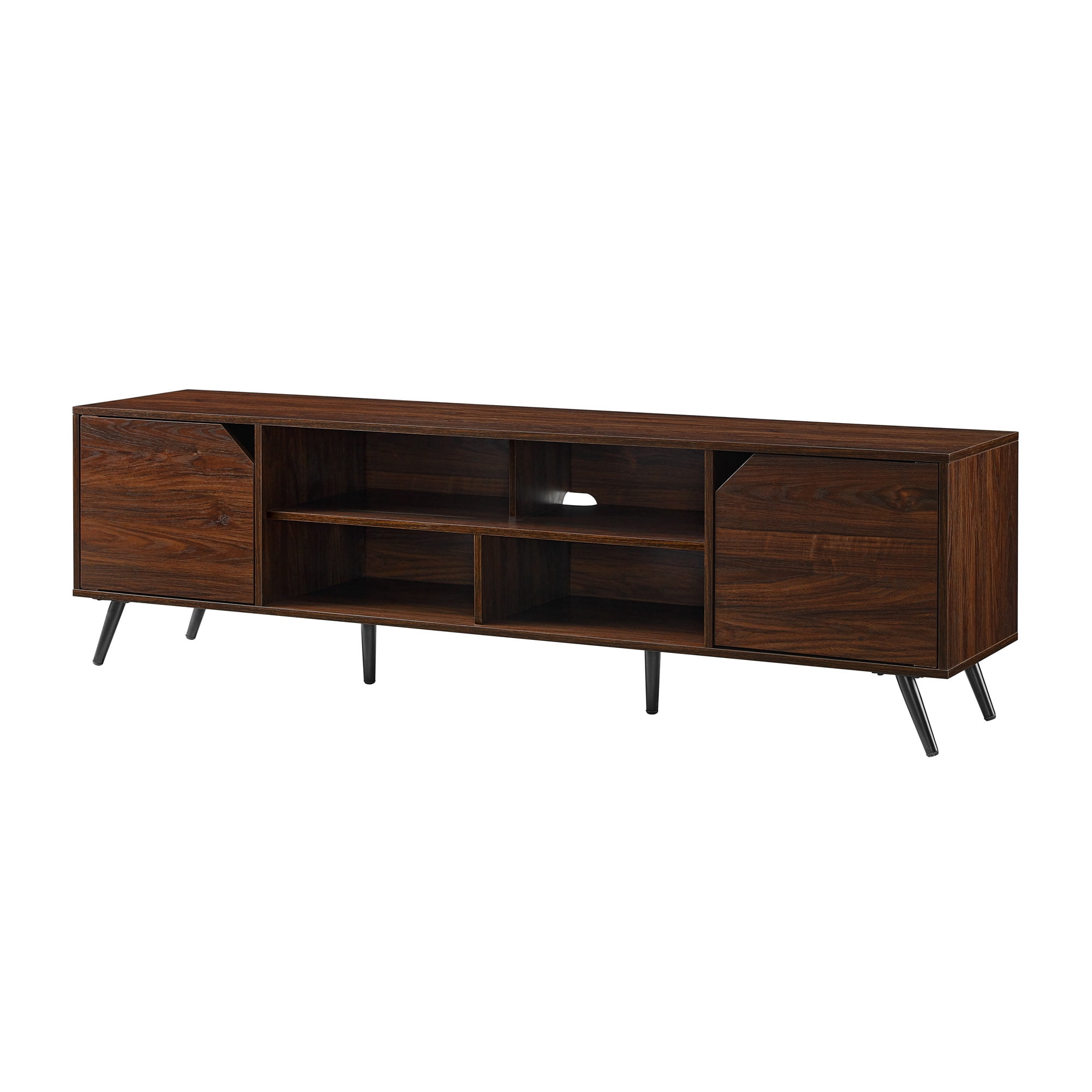 Walker Edison Mid-Century Modern Angle-Door TV Stand for TVs up to 80”, Dark Walnut