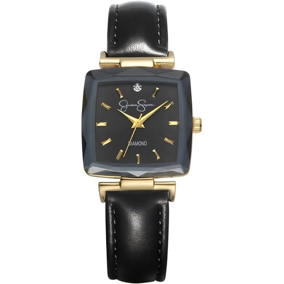 Jessica Simpson Diamond Collection Women's Square Dial Watch, Leather Strap, Classic Quartz Movement, Elegant Dress Watch