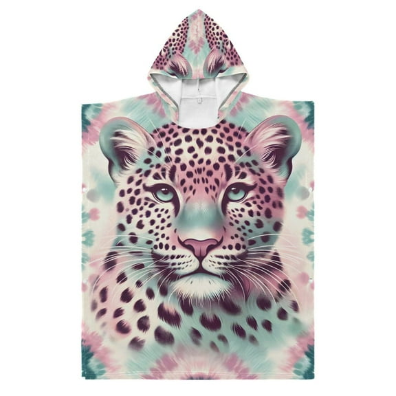 Pink Leopard Animal Kid Hooded Beach Towel 27.5x27.5 inch Bath Poncho Towels Soft Absorbent Quick Dry for Boy Girl