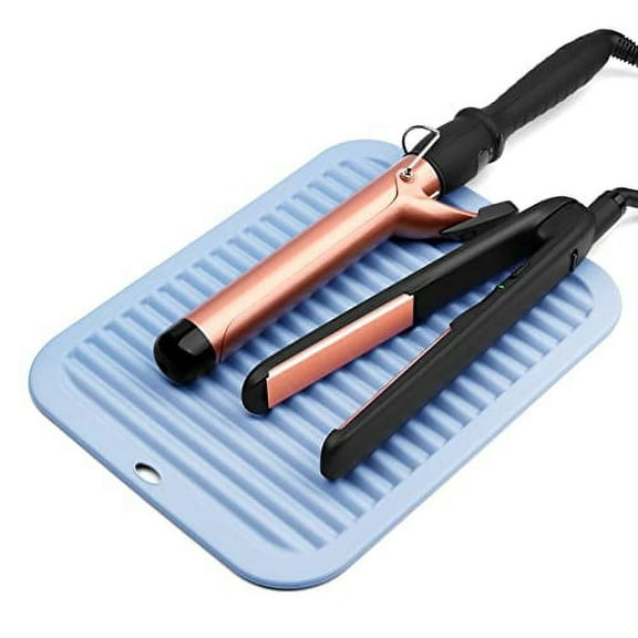 Xiao Hua large silicone heat-resistant pad, suitable for curling irons, straighteners, and all hair salon tools, flat iron stands, and travel hot tool curling iron pads (blue)