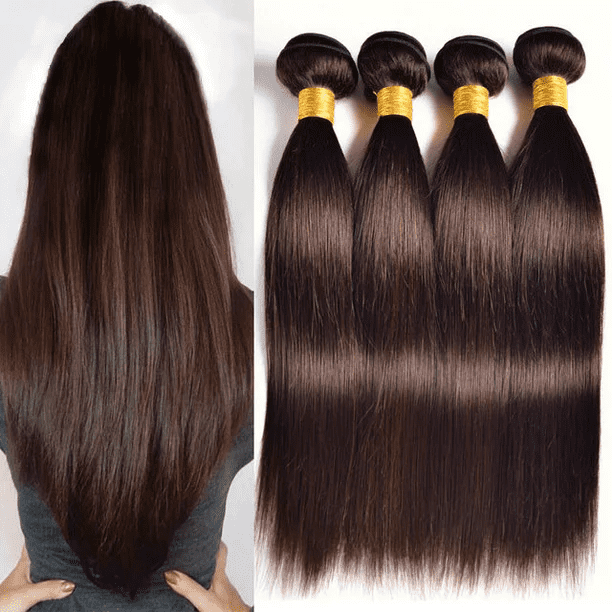 Ustar Hair Medium Brown Bundles Human Hair Brazilian Bundles Straight Medium Brown Color #4 Unprocessed Virgin Brown  Bundles Extensions 10"