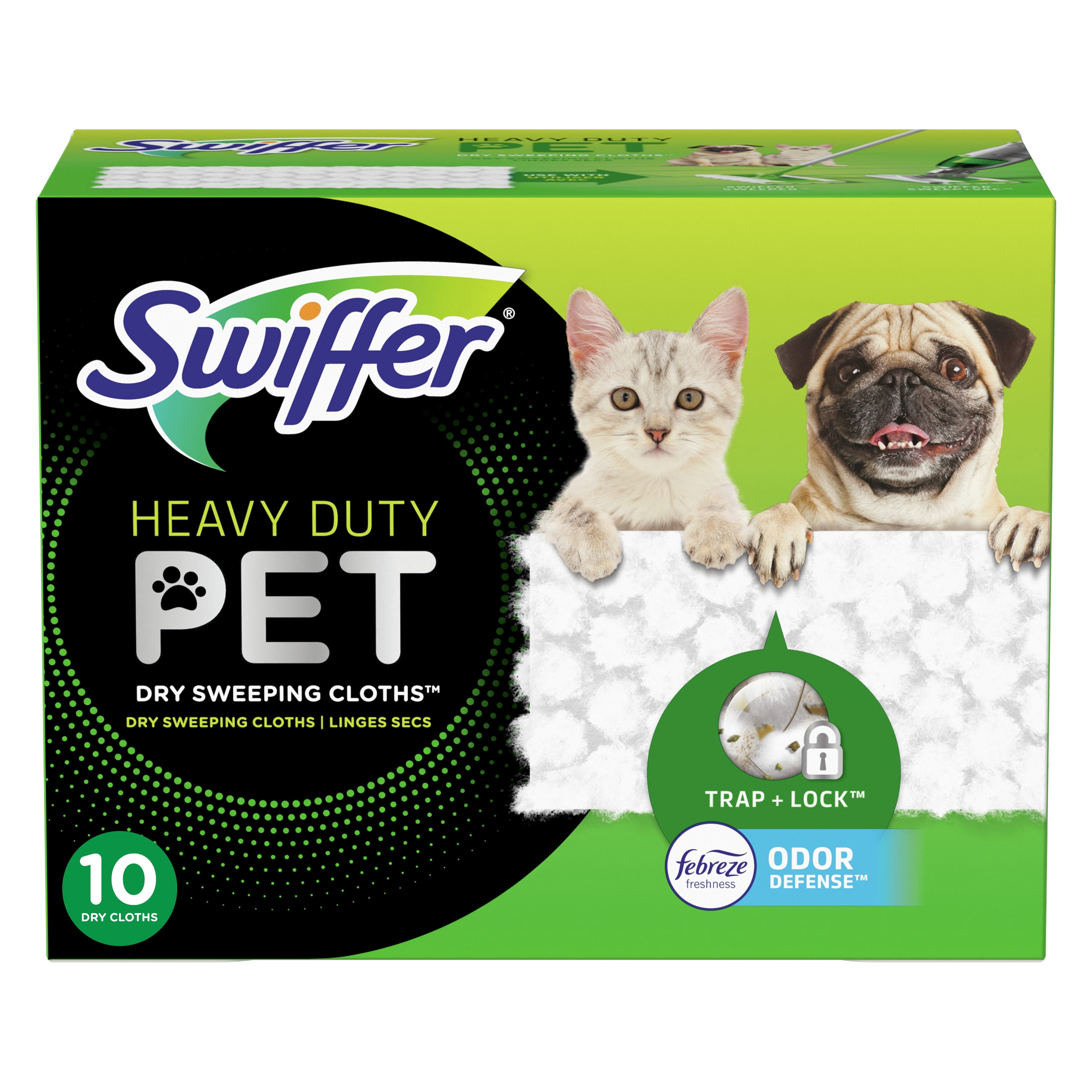 Swiffer Sweeper Heavy Duty Pet Dry Pad Refills, Febreze Odor Defense, 10 ct