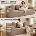 thumbnail image 4 of SESSLIFE 3 Seater Sofa Couch, Comfy Extra Deep Seat Cloud Couch with 3 Pillows and Side Pockets, Corduroy Low Profile Floor Sofa for Living Room, Compact No Assembly Couch, Camel, 4 of 8