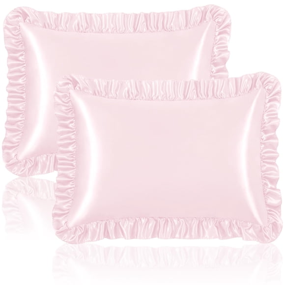 Funda de almohada Homiest con volantes, satén, tamaño queen, rosa rubor, juego de 2