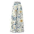 thumbnail image 5 of dGslk Women's Bohemian Wide Leg Floral Print Pants, High Waist Elastic Drawstring Casual Loose Summer Beach Trousers YX, 5 of 7