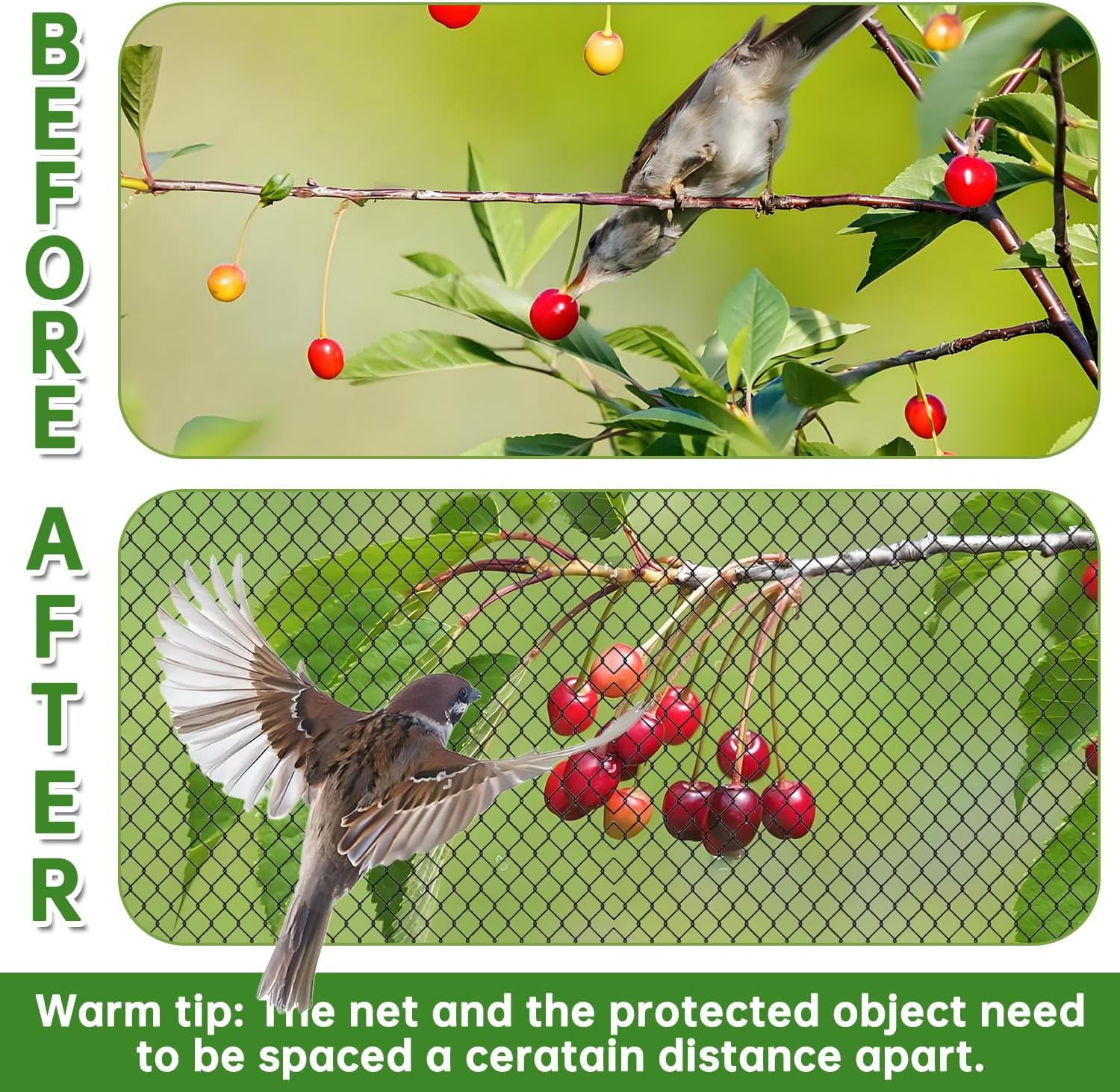 Bird Netting for Garden, 13x32FT 0.8" Mesh Netting for Garden Protection, Fruit Tree Netting Bird Netting for Fruit Trees, Deer Netting Deer Fence for Garden, Black w/50 Cable Ties