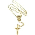 thumbnail image 2 of Hip Hop Gold Plated Jesus & Cross Pendant w/ 6mm 30" CCB Bead Rosary Bling Necklace Set Luxury Gift, 2 of 5