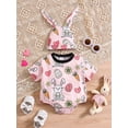 thumbnail image 2 of FEORJGP Infant Baby Girls Summer Easter Clothes Newborn Short Sleeve Jumpsuit Easter Egg Carrot Rabbit Print Bodysuit Crew Neck Rompers with Hat Toddler Cute Casual Outfit, 2 of 9
