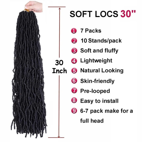 WEIF-30 Inch Faux Locs Crochet Hair for Black Women 7 Packs Soft Locs Crochet Hair for Butterfly Locs Hair Curly Wavy Goddess Locs (30 inch(pack of 7), 2#)