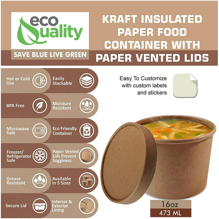 [25 Pack] 16 oz Disposable Kraft Paper Soup Containers with Vented Lids -  Pint Ice Cream Containers, Frozen Yogurt Cups, Restaurant, Microwavable