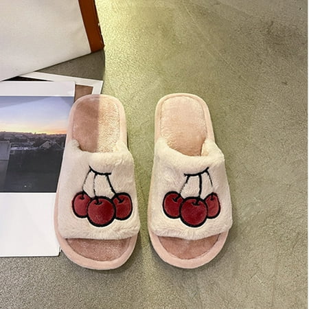 

〖Yilirongyumm〗 Pink 39 Slippers For Women Shoes Fashion Ladies Casual Fruit Flat Sliper Plush Cartoon Cute Women Slipper