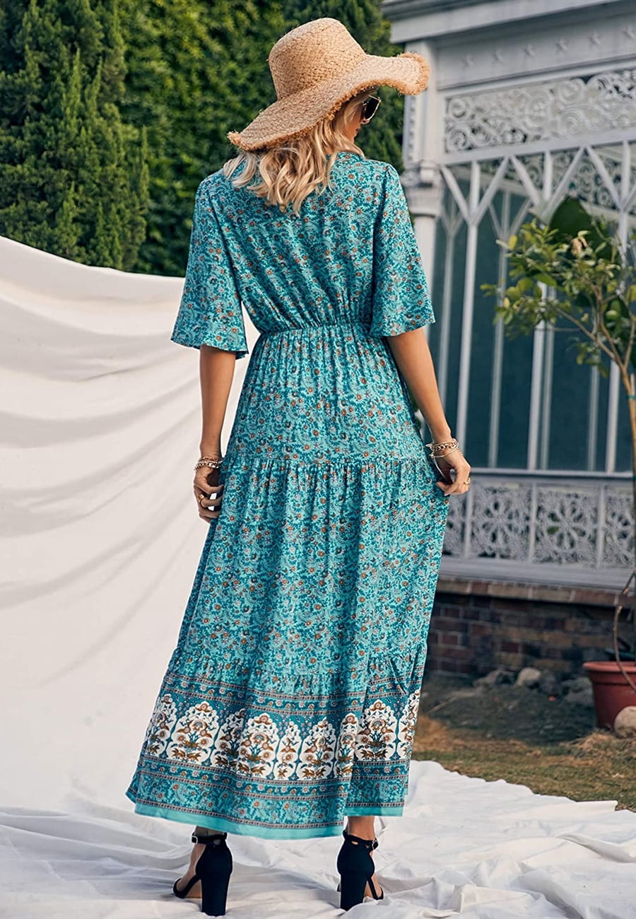 boho paisley long sleeve maxi dress sam edelman Sandswept Paisley Maxi Dress Natural/Brown / L