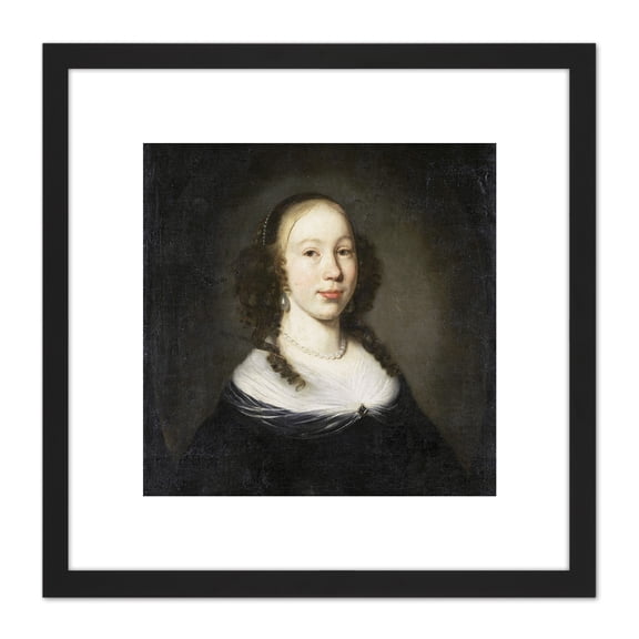 Nicolaes Maes Portrait Of A Young Woman Painting 8X8 Inch Square Wooden Framed Wall Art Print Picture with Mount