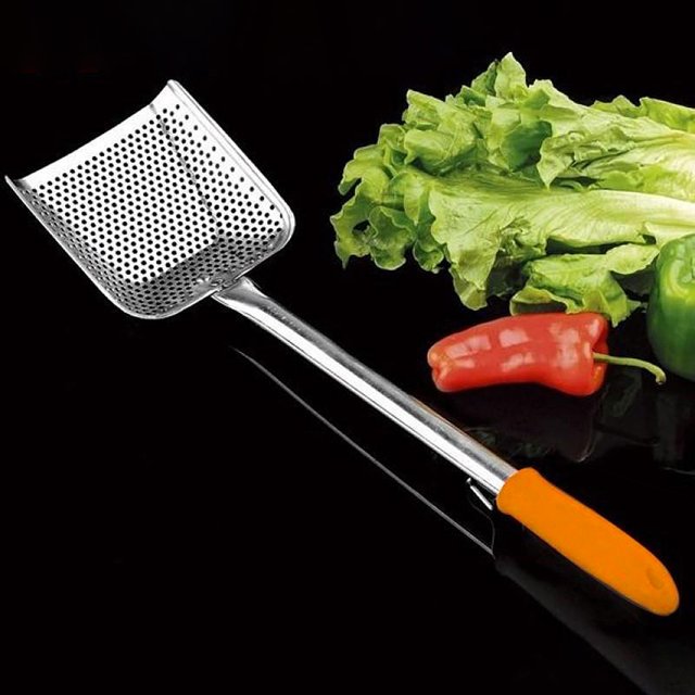 Durable Scoop Colander Strainer Spoon - Stainless Steel Cooking Colander Skimmer Slotted Spoon Kitchen Strainer Ladle with Long Handle for Kitchen Cooking Baking