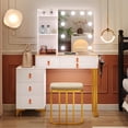 thumbnail image 1 of Makeup Vanity Desk with Mirrors and Lights   Vanity Table with Glass Top  Charging Station and Human Sensor Light  Vanity Set with Stool and Drawers for Women  Girls, 1 of 7