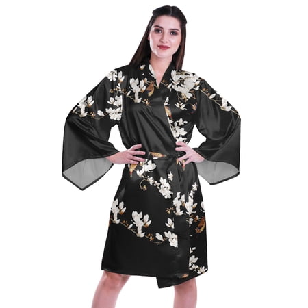 Moomaya Printed Womens Kimono Sleeve Robes Satin Silk Getting Ready Bridal Robe Coverup