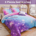 thumbnail image 3 of Btargot 6Pcs Reversible Gradient Glitter Colorful Galaxy Queen Comforter Set for Kids Girls Purple, 3 of 11