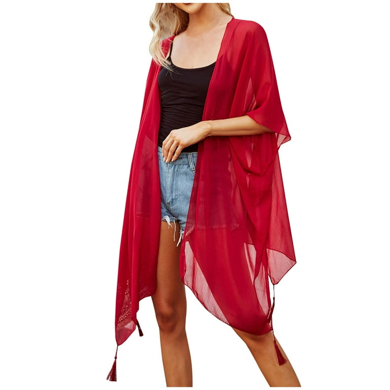 Red Chiffon Kimono Cardigan