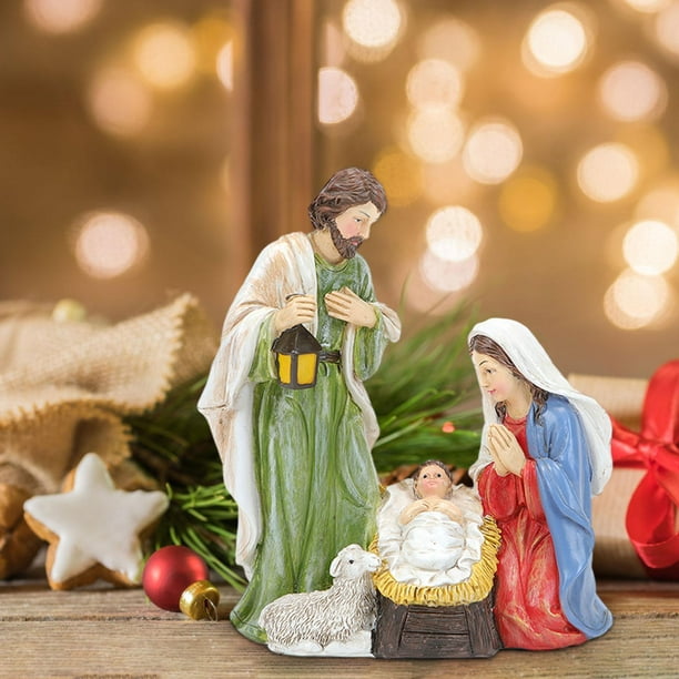 Conjunto de escena de Natividad, estatuas, artesanías cristianas, colección religiosa, centro de mesa de Pascua, decoración del nacimiento de Jesús Macarena Estatuas de la Sagrada Familia