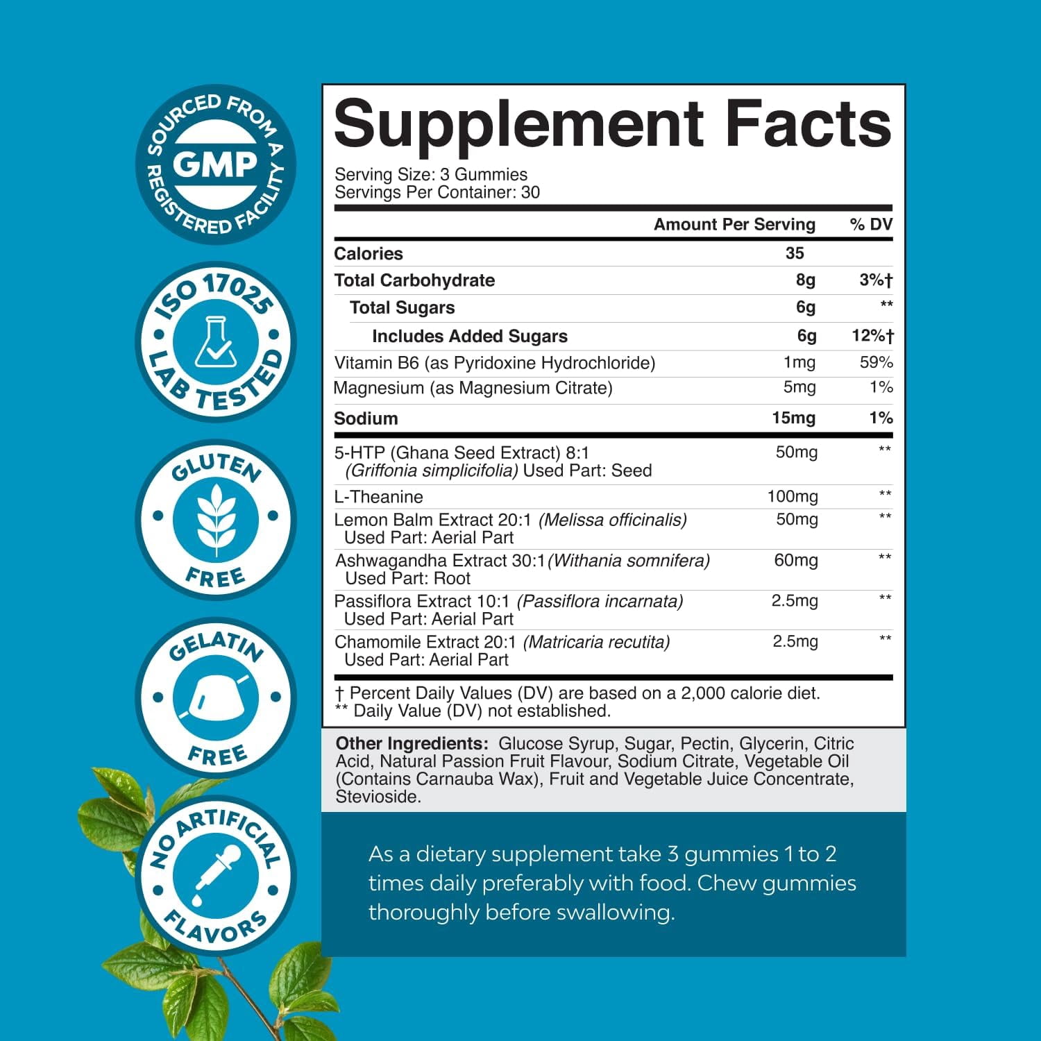Natures Craft Relax L-Theanine Gummies 100mg Stress Relief Supplement, Passion Fruit, 90 Count