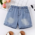 thumbnail image 5 of Ticikt Boys Ripped Raw Hem Denim Shorts Elastic Waist Straight Leg Jean Shorts Casual Summer Skort,Color:Blue,Size:12-18 Months, 5 of 9