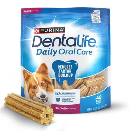 Purina Dentalife Daily Oral Care Chicken Flavor Small/Medium Breed Dog Dental Chews &ndash; 28.5 oz pouch (40ct)