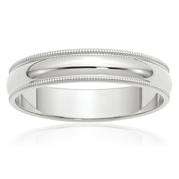 14K Solid White Gold 5mm Milgrain Half Round Plain Classic Wedding Band Ring