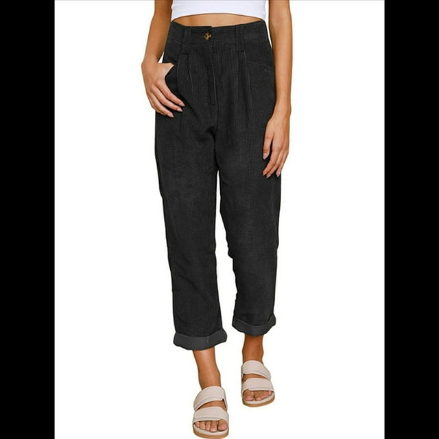 Pantalones Casuales de Cintura Alta y Pierna Recta para Mujer, Holgados y Cómodos, con Bolsillos Negro M