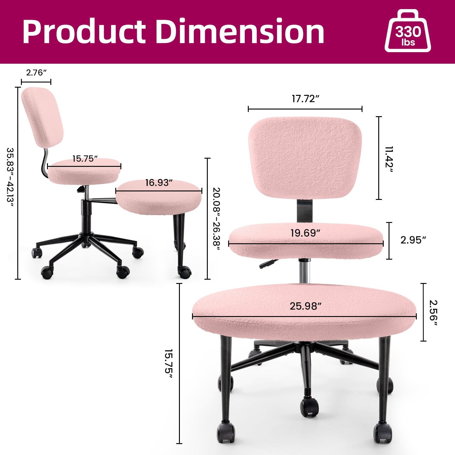 Waleaf Ergonomic Cross Legged Chair, 360° Swivel Height Adjustable Desk Chair with Wheels for ADHD,Teddy Fabric and Lumbar Support